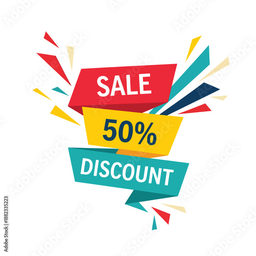 Vibrant Sale and Discount Banner Design with 50 Percent Offer - Modern Promotion Graphic Element