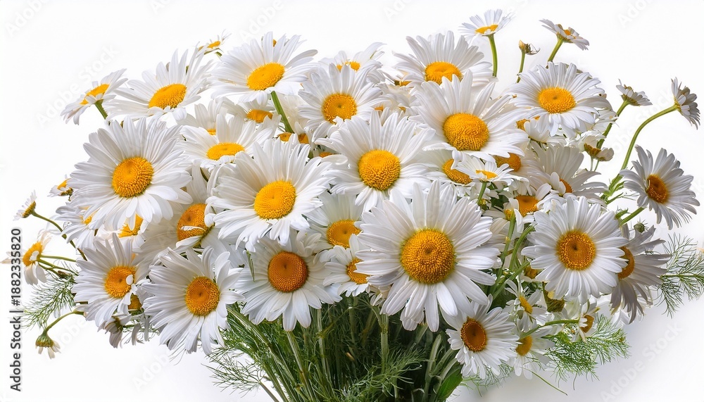 Obraz premium Vouquet Of White Camomiles Isolated On White Background Field Wild Chamomile Spring Or Summer Blossom Blooming Field Flower