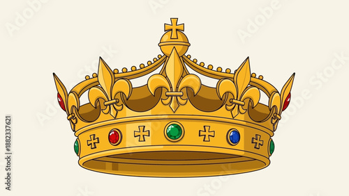 Golden Royal Crown Adorned with Jewels and Fleur-de-lis Motifs.