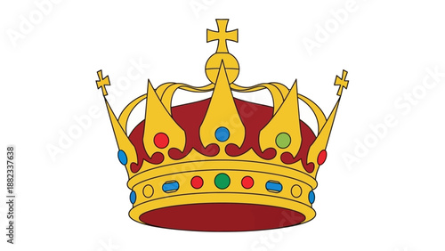 Golden Royal Crown Adorned with Jewels and Cross.
