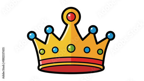 Golden Crown with Colorful Jewels Cartoon Illustration.