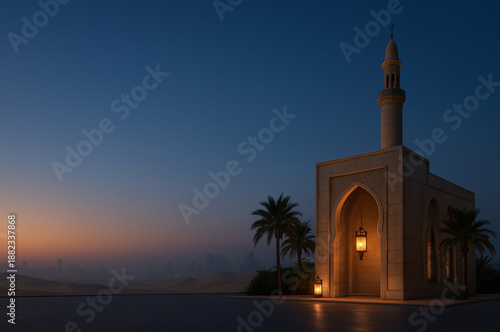Ramadan Dusk Arabian Architecture With Copy Space