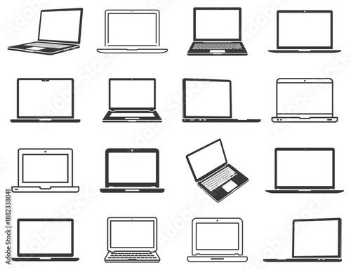 Laptop icons set. Computer notebook icons.