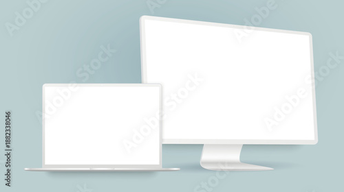 Computer display with laptop in white color