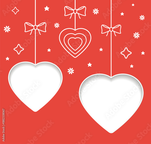 Valentines day card with holidays decoration. Happy Valentines day background. Paper cut Valentines heart on pink background