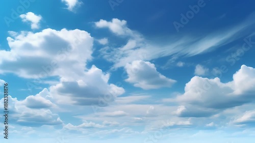 White clouds in a brilliant blue sky suitable as a background for websites, social media, or design projects needing nature imagery.