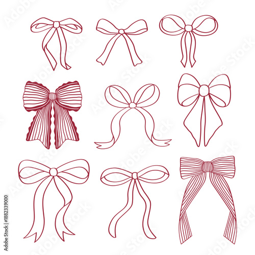 outline  set of isolated cute red and pink bows 