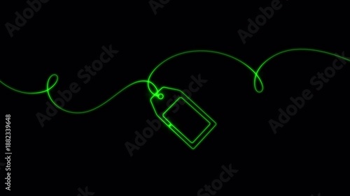 Video. Trendy neon sale in linear design. Blank hand drawn label for discounts, special offers and marketing use. Animation on a black background 4K.