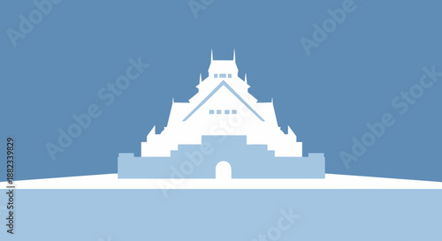 Minimal Ice Castle at Sapporo Snow Festival – Clean Winter Architecture in Japan – Modern Minimalist Poster – vector illustration