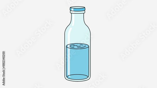 Clear Glass Bottle Half Full with Refreshing Blue Water.