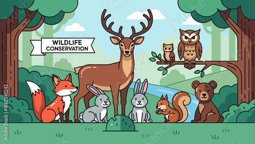Wildlife Conservation: A Gathering of Forest Animals.