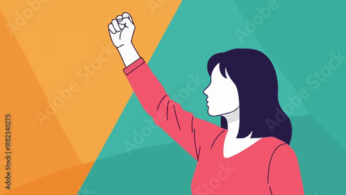 Strong woman raising her fist in a gesture of power and solidarity.