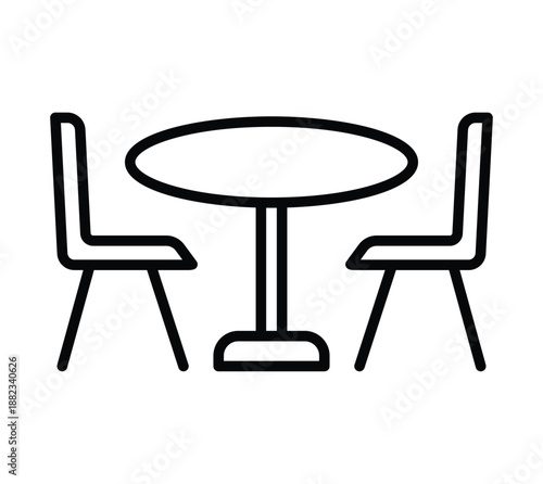 Minimalist dining table with two chairs in simple line art style