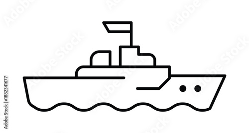 Simple Line Art Illustration of a Boat on Water with Flag