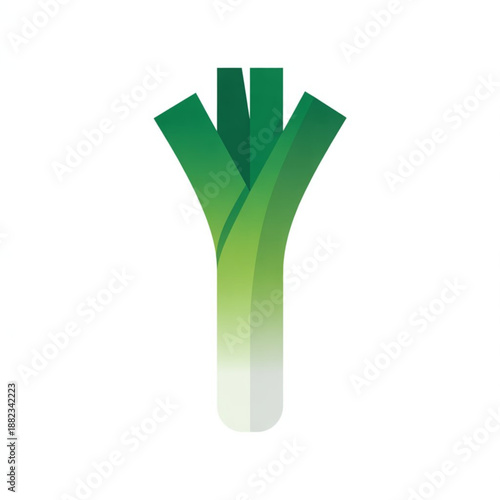 A minimalist vector graphic illustration of a green onion or leek with a white background