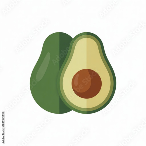 A vector graphic illustration of a whole avocado and a halved avocado with a pit