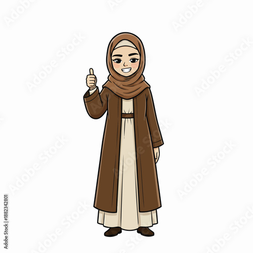 Enthusiastic Muslim woman in hijab giving a thumbs up gesture of approval and positivity