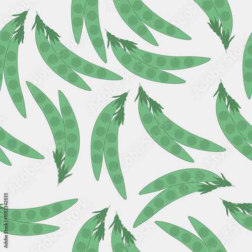 Seamless Green Pea Pod Pattern, Hand Drawn Botanical Background. Ideal for food-related designs, packaging, textiles, kitchen decor, wallpapers, stationery, and eco-friendly branding.