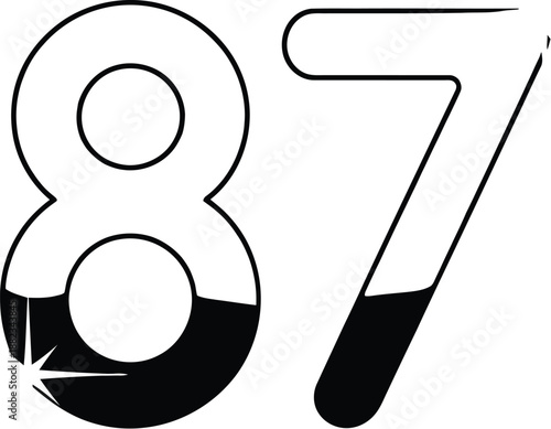 A large number eighty-seven with sparkles on a gray background