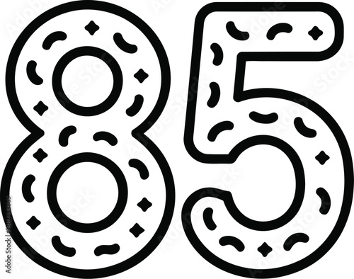A stylized illustration of the number eighty-five with a donut design