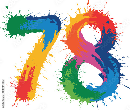 A colorful illustration of the number seventy-eight with vibrant paint splatters
