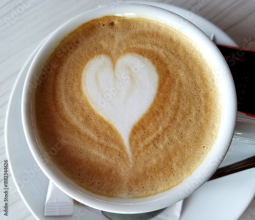 Cappuccino Coffee Cup with a Cinnamon Heart Froth