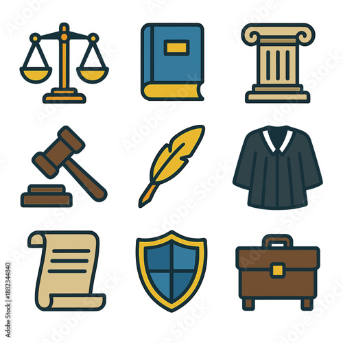 Legal icons collection: justice, law, and order symbols for design