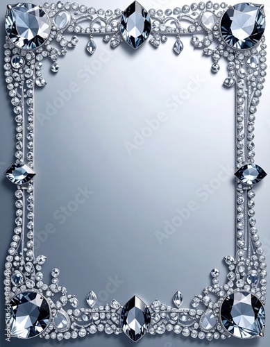 Elegant Silver Frame Embellished with Large Blue Gemstones on Gradient Background