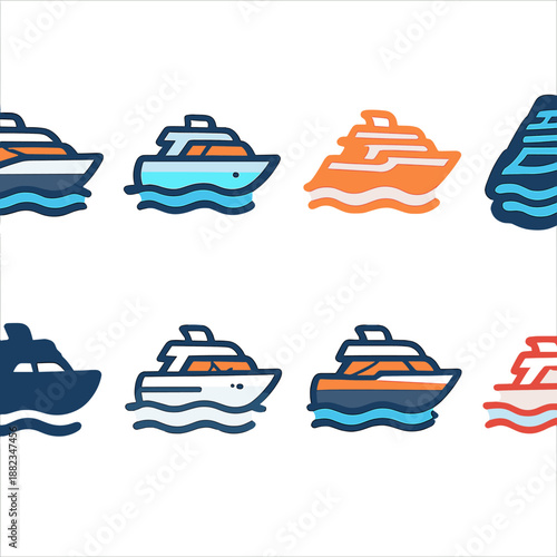 Highlighted yacht among blue boats with glowing orange