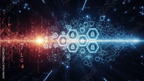 Wallpaper Mural Digital security concept with glowing lines and lock symbols. Torontodigital.ca