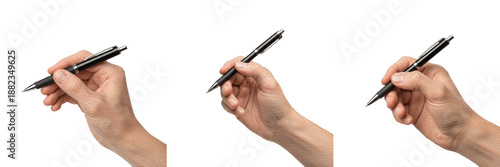Foto Set/Collection of human hand holding pen in writing position, realistic gesture