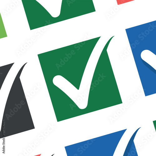 A colorful pattern of checkmarks in various colored squares