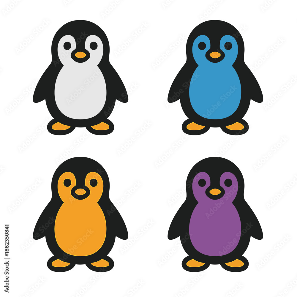 Fototapeta premium Colorful cartoon penguins on dark background for kids' decoration