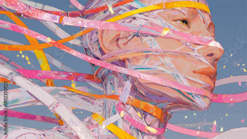 Abstract Human Figure Made of Flowing Ribbons Symbolizing Rare Disease Awareness, Medical Research, Hope, and Modern Healthcare Innovation