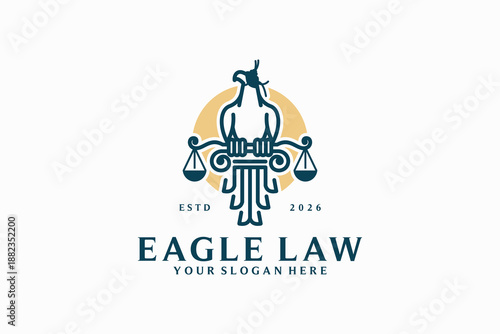 Eagle Justice Law Logo with Scales Pillar and Blindfold Legal Emblem