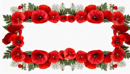 Red Poppy Flower Rectangular Border Isolated On Transparent Background
