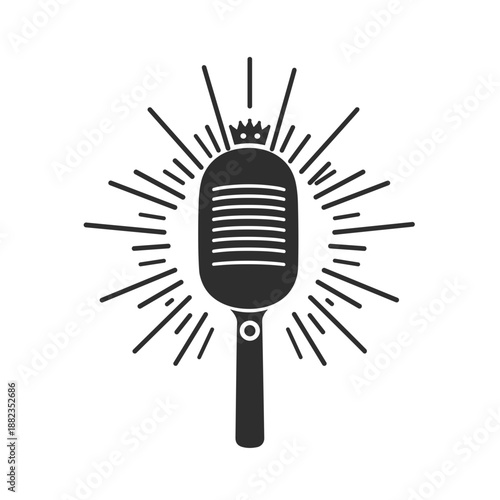Royal Crown Microphone Audio Flat Icon, Black White, Transparent Background