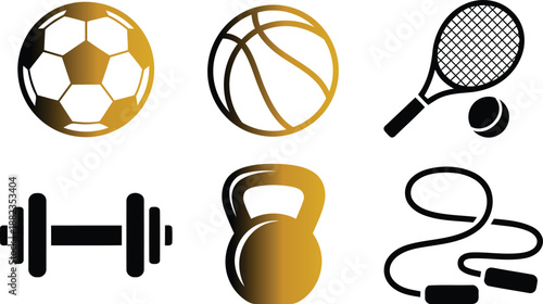 Set of 6 gold and black sports icons