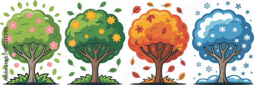 Seasonal tree icons set with four trees