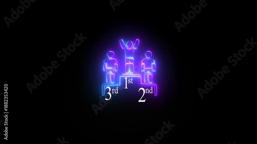 Wallpaper Mural Glowing neon winner podium with 1st, 2nd, and 3rd place icon animation with winner blue color on  black background . Torontodigital.ca