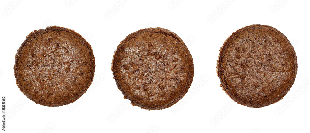 Naklejka premium Set round cocoa biscuits, isolated on white background, top view