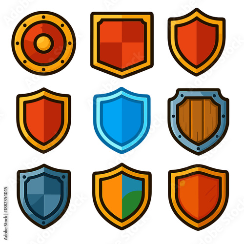 Free Download Colorful shield icons collection on brown background - GFXLoad