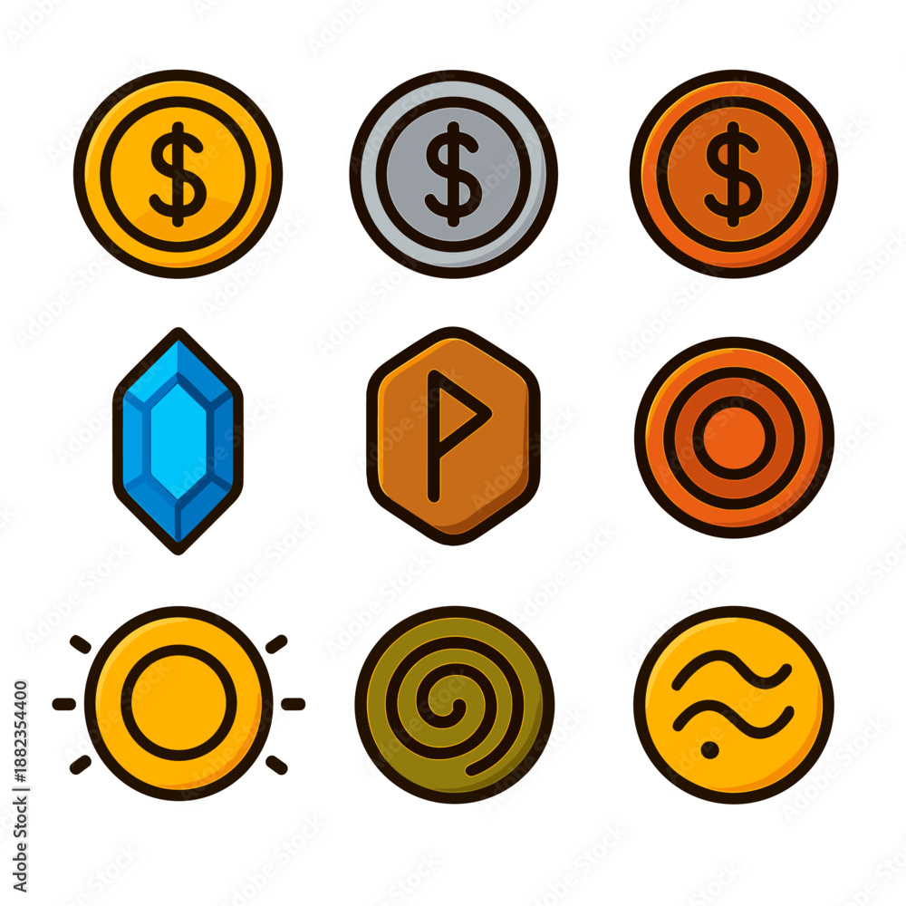 Obraz premium Colorful currency and symbol icons on a gradient background