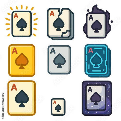 Diverse styles of ace of spades cards in modern artistic designs
