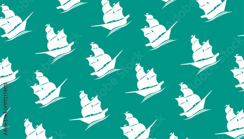 Sailing Ship Seamless Pattern Flat Vector for Nautical Background