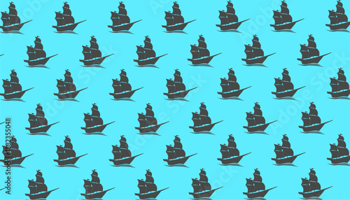Sailing Ship Seamless Pattern Flat Vector for Nautical Background