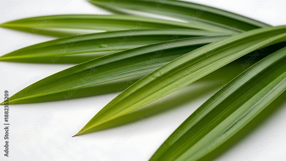 Obraz premium Green Pandan Leaves Fresh Tropical Foliage White Background.