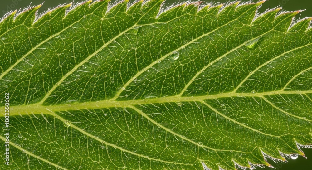 Fototapeta premium Close-up of a Green Leaf with Serrated Edges.