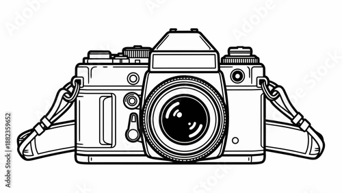 Vintage film camera line art illustration capturing classic photography.