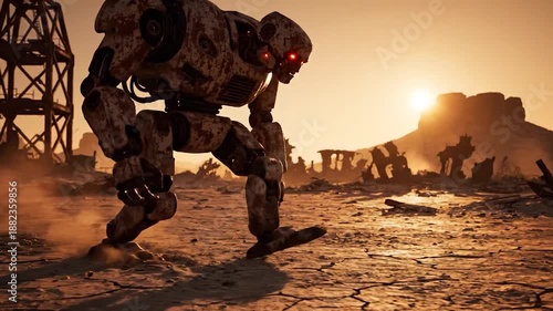 Wallpaper Mural Giant Robot in a Post Apocalyptic Desert Landscape at Sunset. Torontodigital.ca